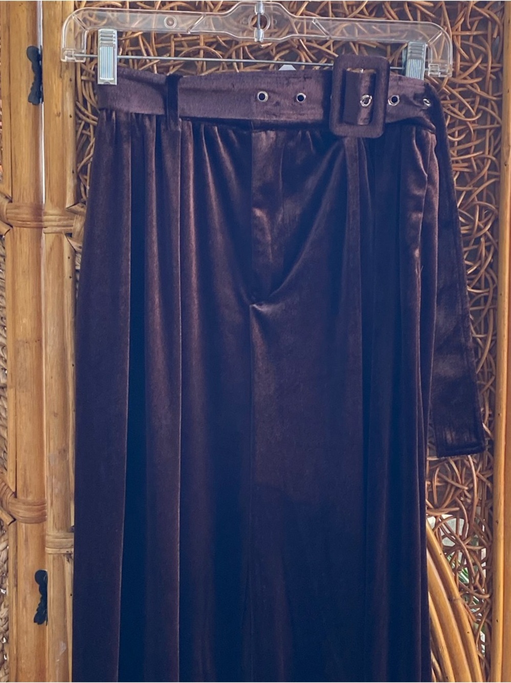 NWT Cider Chocolate Brown Velvet Pants Wide Legs, Belt and Side Pockets Size XS